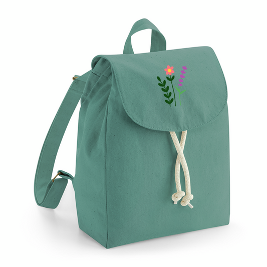 Botanical flowers organic cotton mini backpack